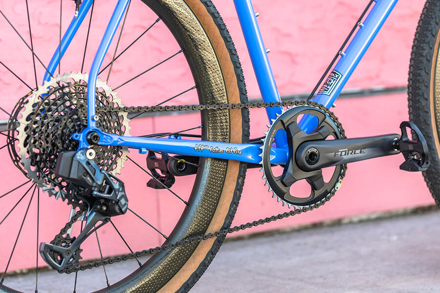 Two-Thirds view of  Surly Midnight Special bike with SRAM Force crankset - rear cassette and rear wheel set