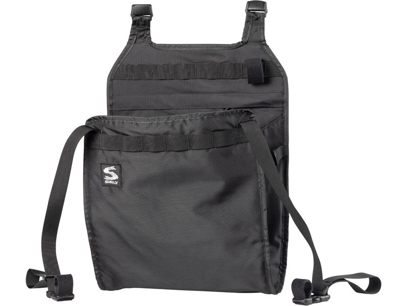 Surly Little Dummy Bag, black, front view with closure straps un-done