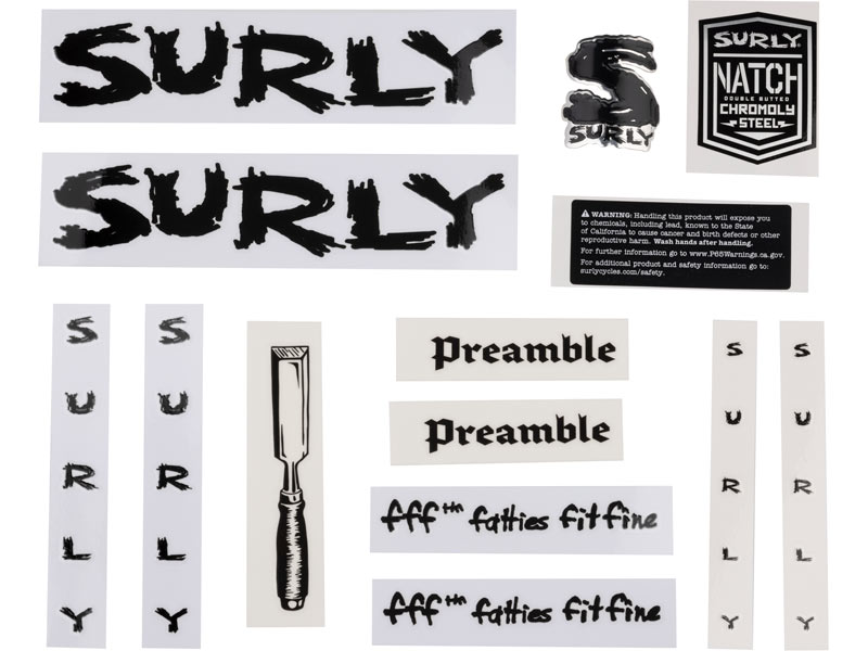 Surly Preamble decal set black with headbadge