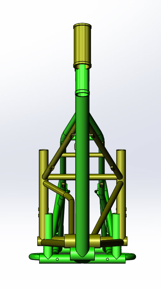 CAD illustration of a Surly Bike Fat Dummy bike frame and Kawi bike frame - overlays - front view